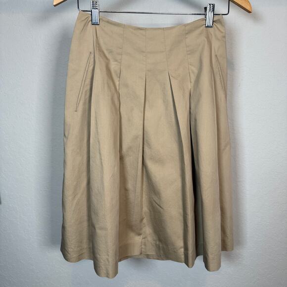 Women's‎ Banana Republic Tan Pleated with Pockets Knee Length Skirt Size 0 - Picture 2 of 9